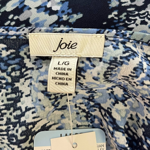 Joie Blue Crew Neck Elastic Cuff Long Sleeve Peasant Top NWT Size Large - Picture 7 of 8